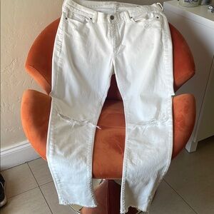 Banana Republic White Straight Leg Jeans with Distressed Details